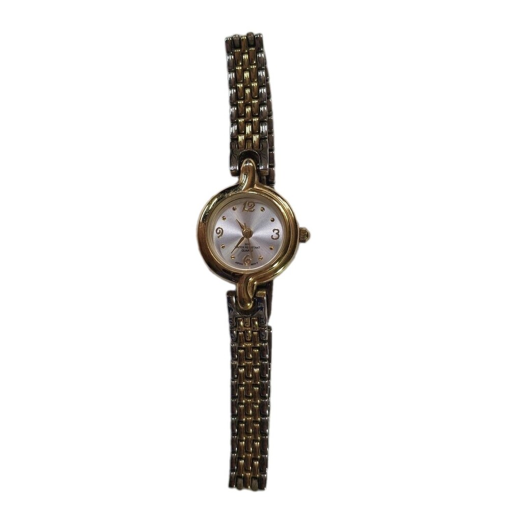 JS Watch Gold Silver Tone Metal Link Womens Petite Dainty 2010s Needs Battery